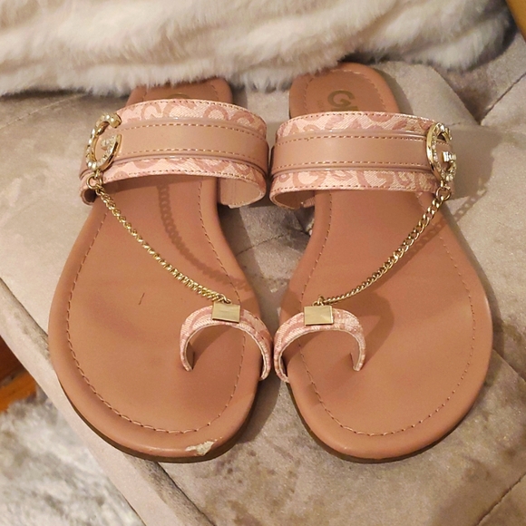 GBG Los Angeles Pink and Gold  Sandals T-Strap Design - Picture 3 of 8